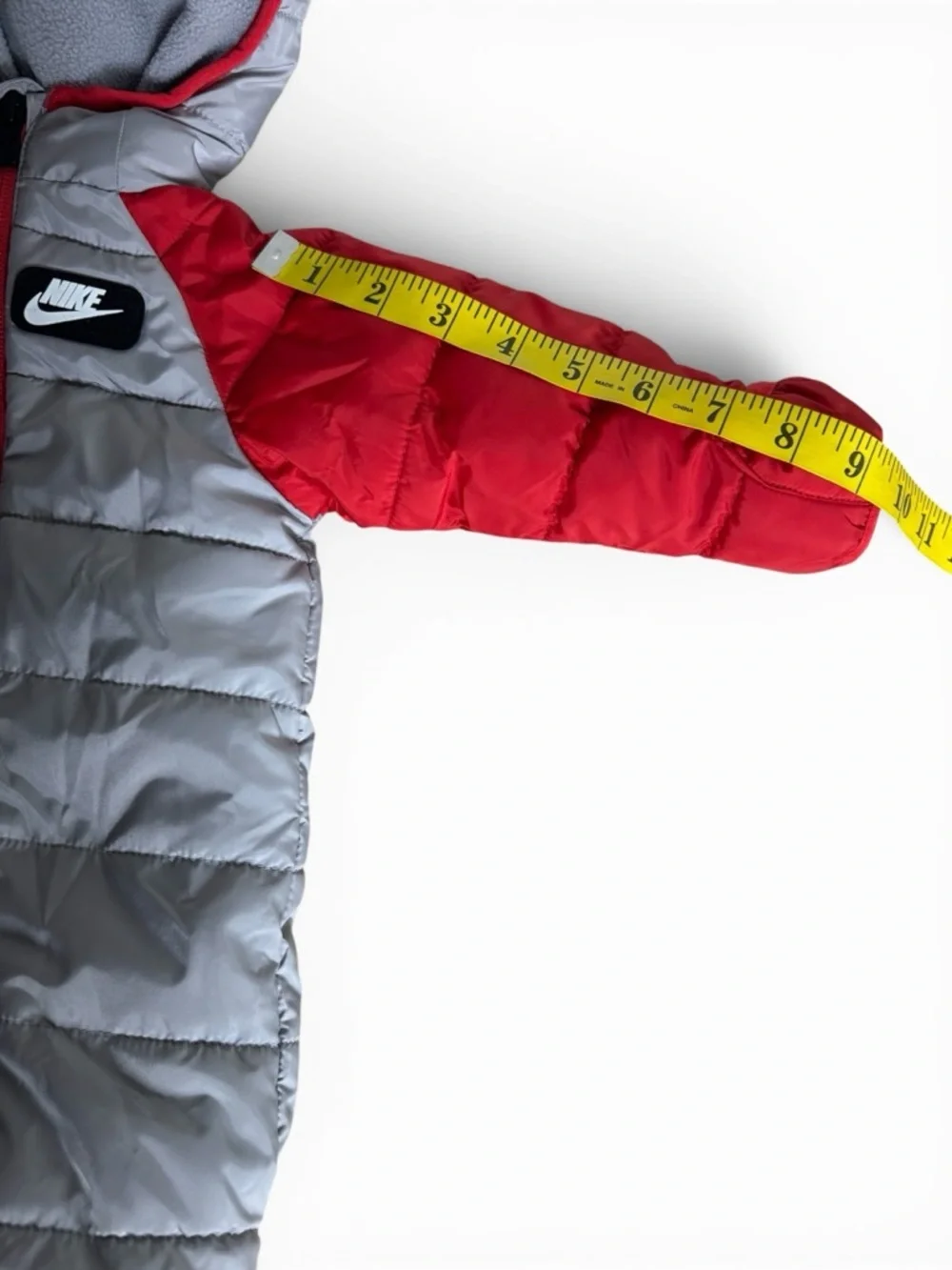 Nike Baby Newborn 50-56cm Unisex Puffer Full Zip Hooded Snowsuit Grey/Red